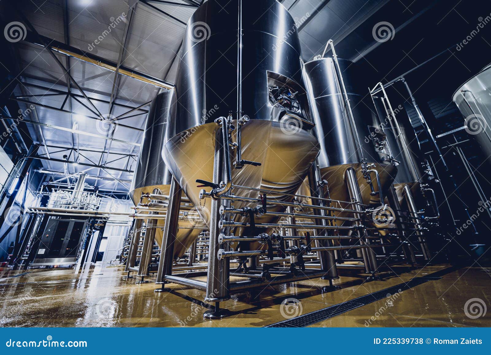 Rows of Steel Tanks for Beer Fermentation and Maturation in a Craft