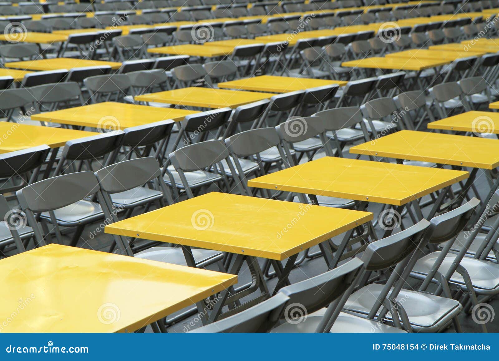 Rows of Yellow Metal Tables Stock Photo Image of seat, table 75048154