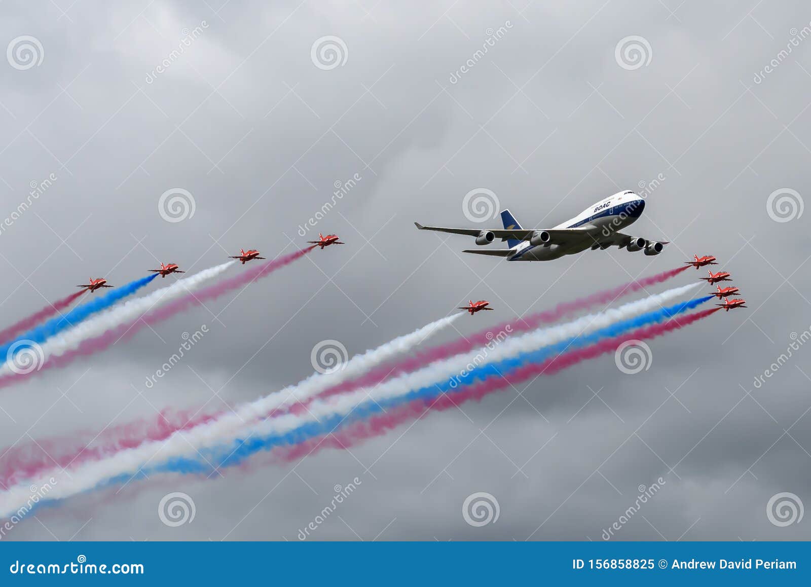 Royal Air Force Red Arrows Display Team in Formation with a British ...