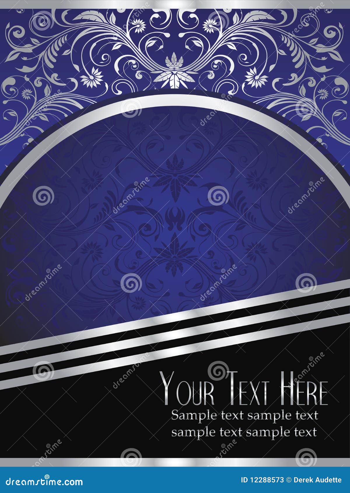 Royal Blue Background With Ornate Silver Leaf Stock Photos Image
