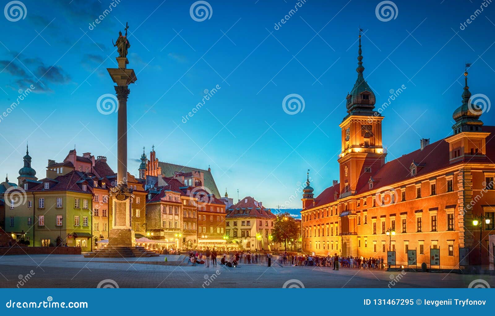 royal castle, ancient townhouses and sigismund`s column in old town in warsaw, poland.