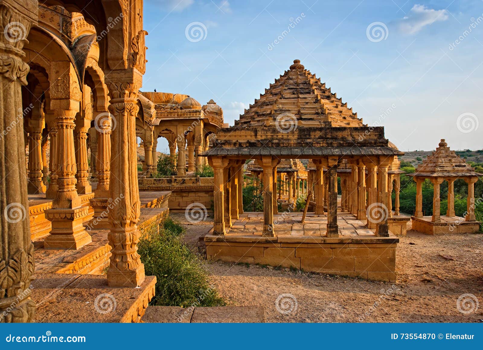 the royal cenotaphs at bada bagh in jaisalmer, rajasthan, india.