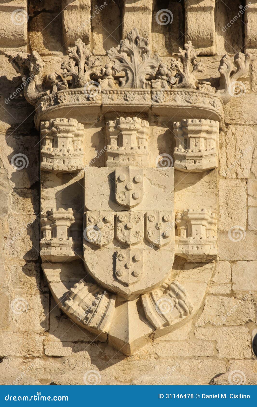royal coat of arms. belem tower. lisbon. portugal