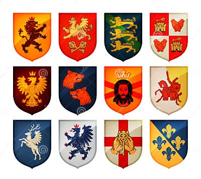 Royal Coat of Arms on Shield Vector Logo. Heraldry, Blazonry Set Icons ...
