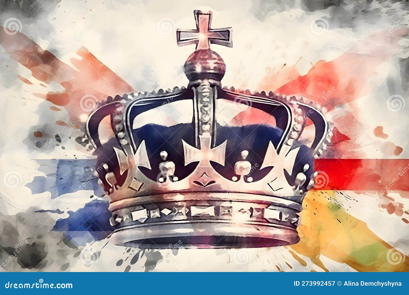 Royal Crown on the Background of the British Flag, Watercolor ...