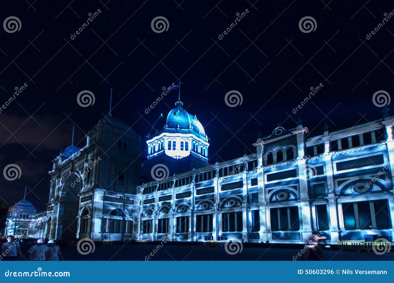 Royal Exhibition Buildings during White Night. Illumination of the Royal Exhibition Buildings in the Carlton Gardens, Melbourne, Australia, during the White Night arts festival from 21 to 22 February 2015.