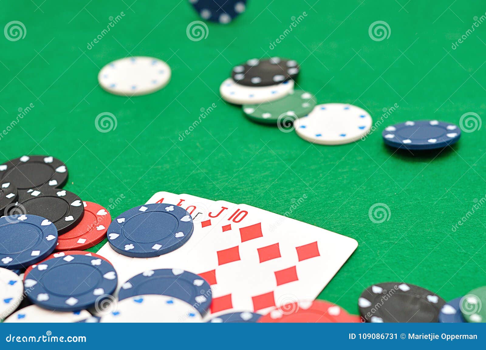 A Royal Flush Displayed with Poker Chips. Stock Image Image of game