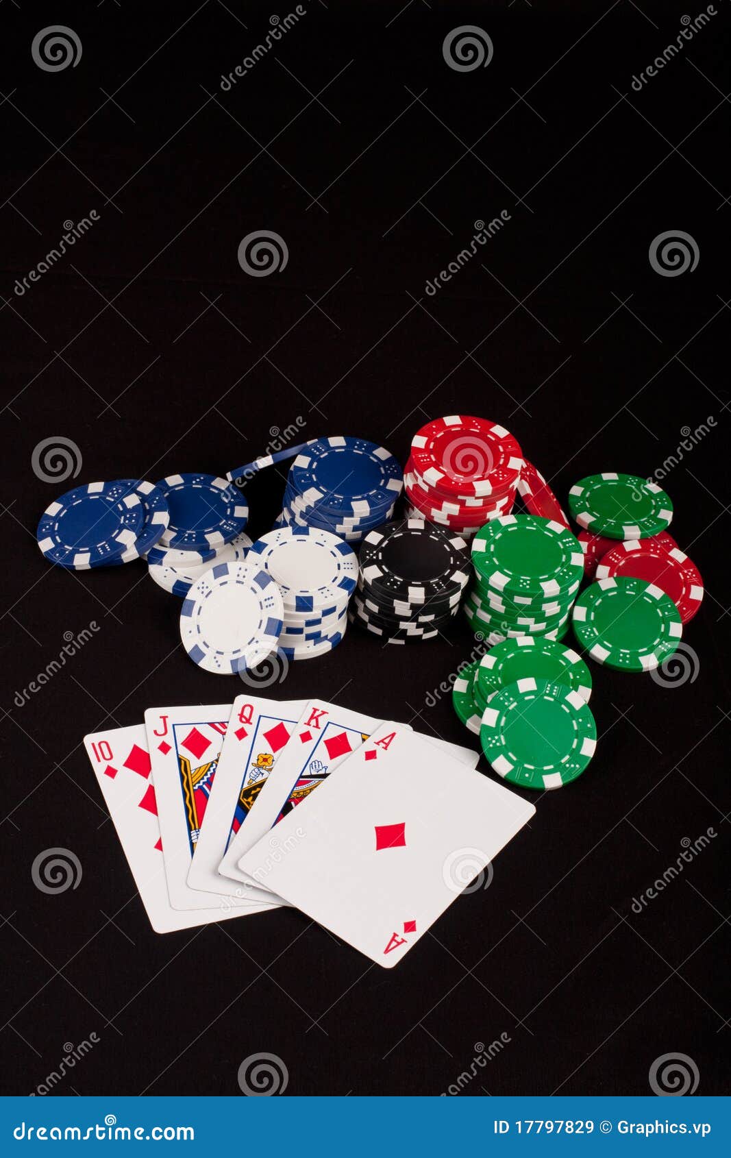 Royal Flush and Poker Chips Stock Image - Image of green, chip: 17797829