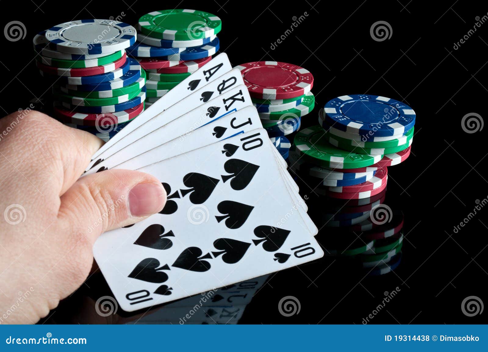 Royal Flush and Poker Chips Stock Photo - Image of background, card