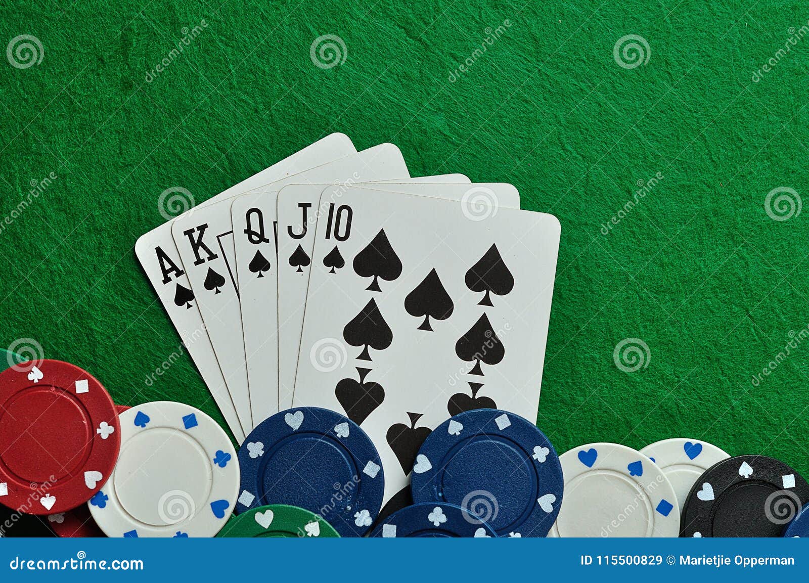 A Royal Flush with Poker Chips Stock Image - Image of play, chips