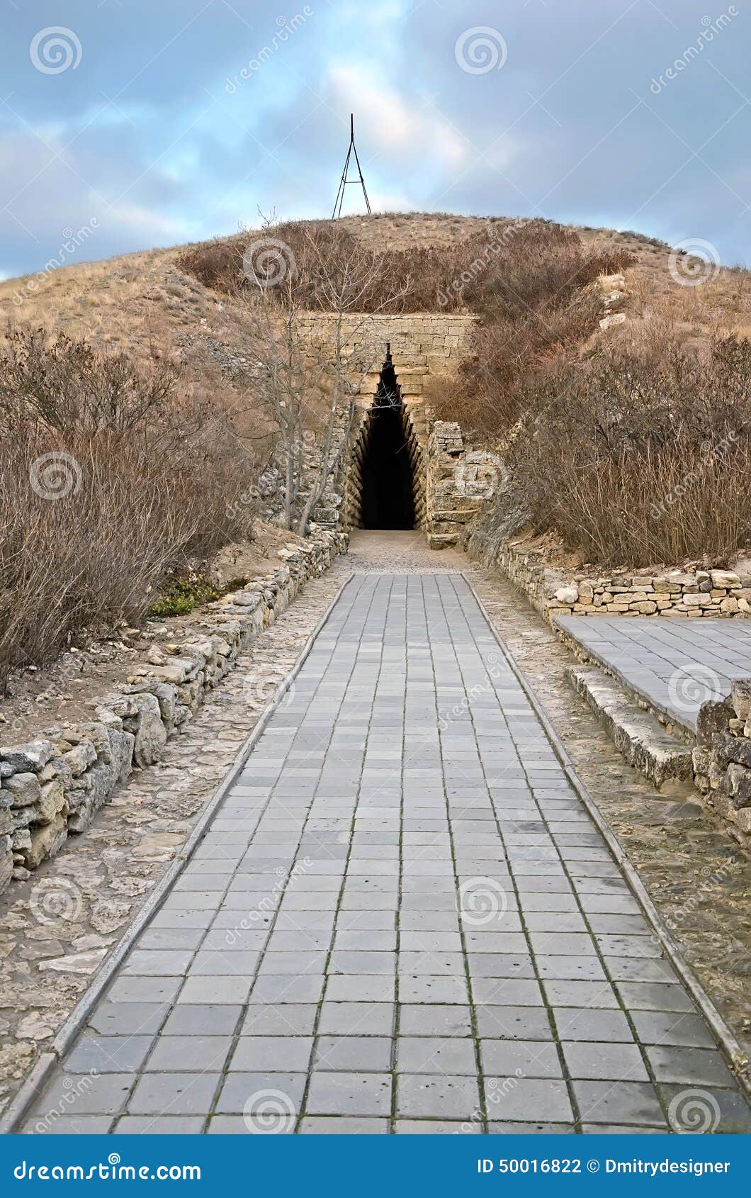 Royal Kurgan in Kerch. Crimean historical landmark - Entrance to the Royal barrow in Kerch, Crimea