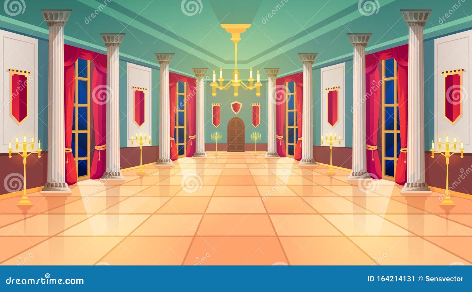 Royal Palace Ballroom Hall Cartoon Castle Interior Stock Vector