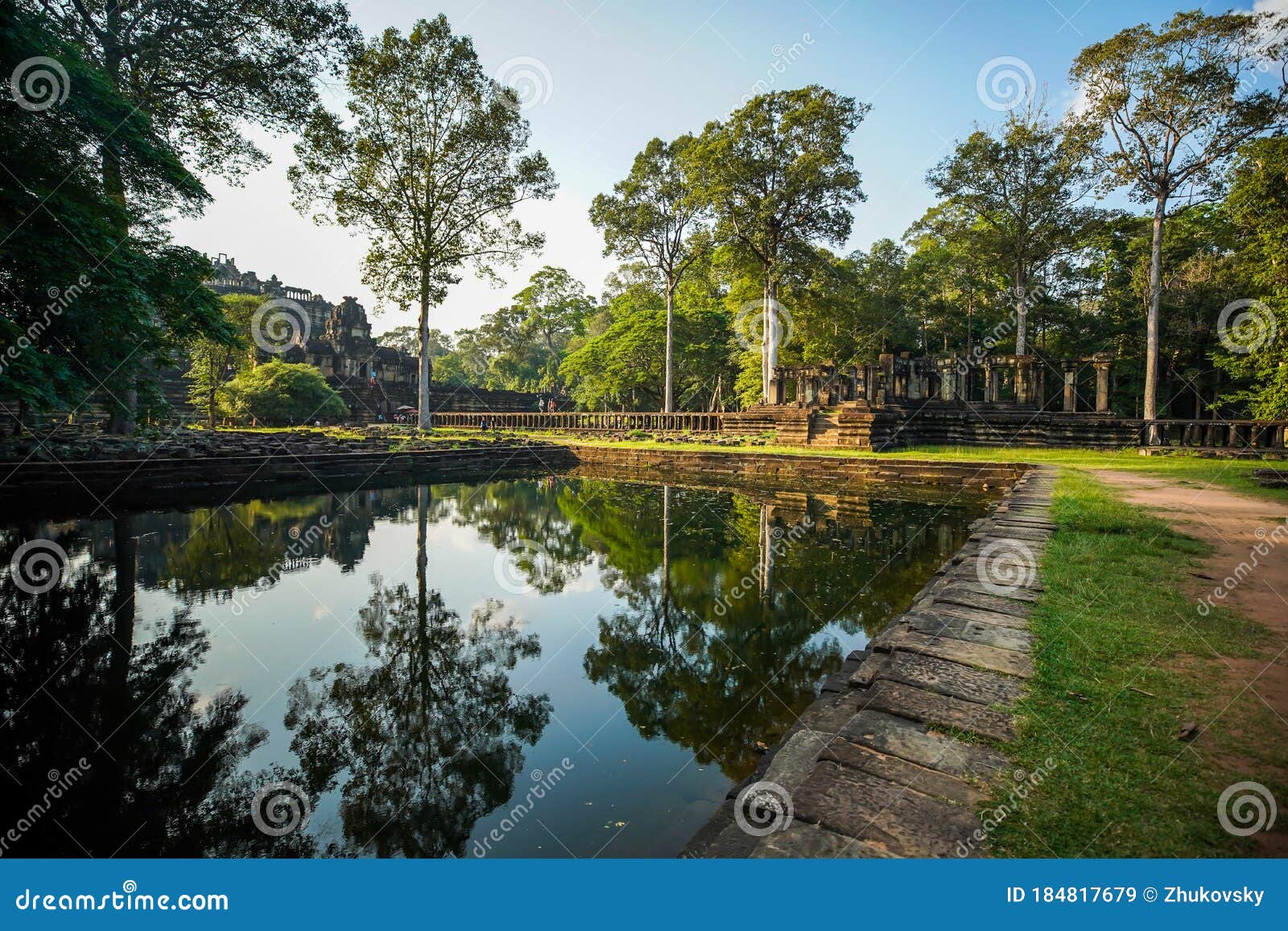 royal palace east pond in bayon, the most notable temple at angkor thom, cambodia