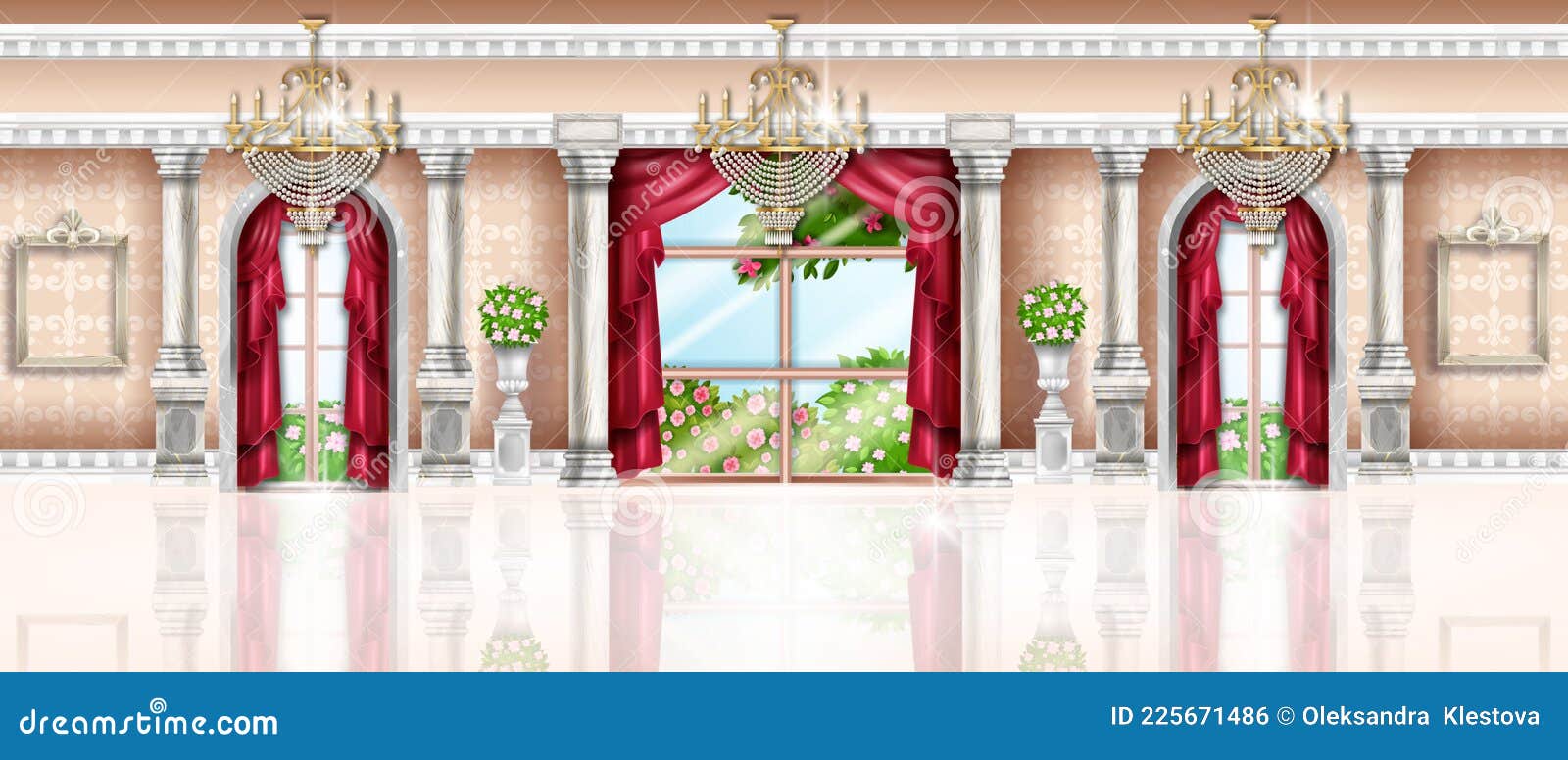 Royal Palace Interior Background, Vector Wedding Banquet Hall, Fairy Tale  Ballroom, Arch Window, Pillar. Stock Vector - Illustration of architecture,  entrance: 225671486