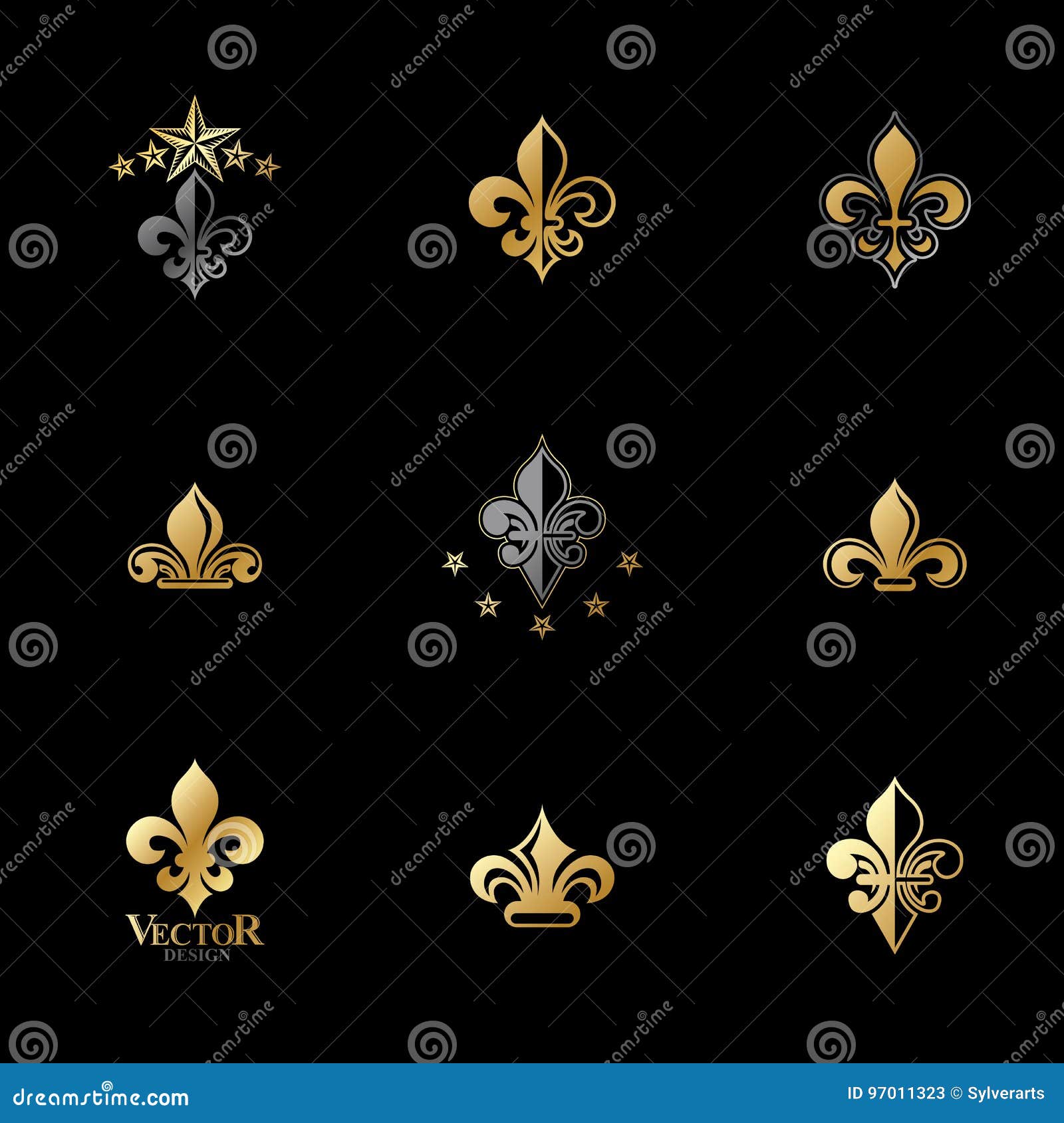 Royal Symbols Lily Flowers Emblems Set. Heraldic Vector Design E Stock ...