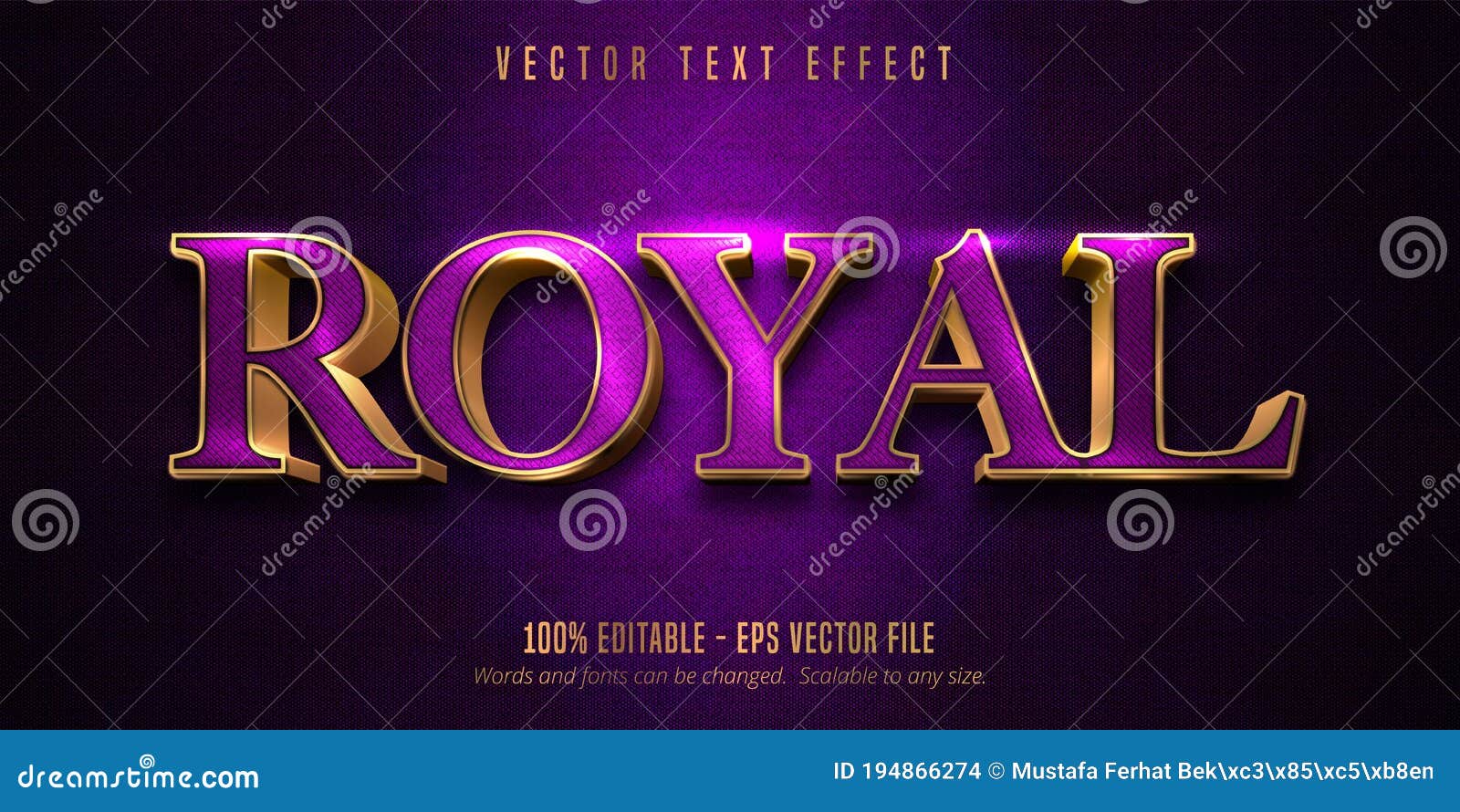 royal text, purple color and shiny gold style editable text effect