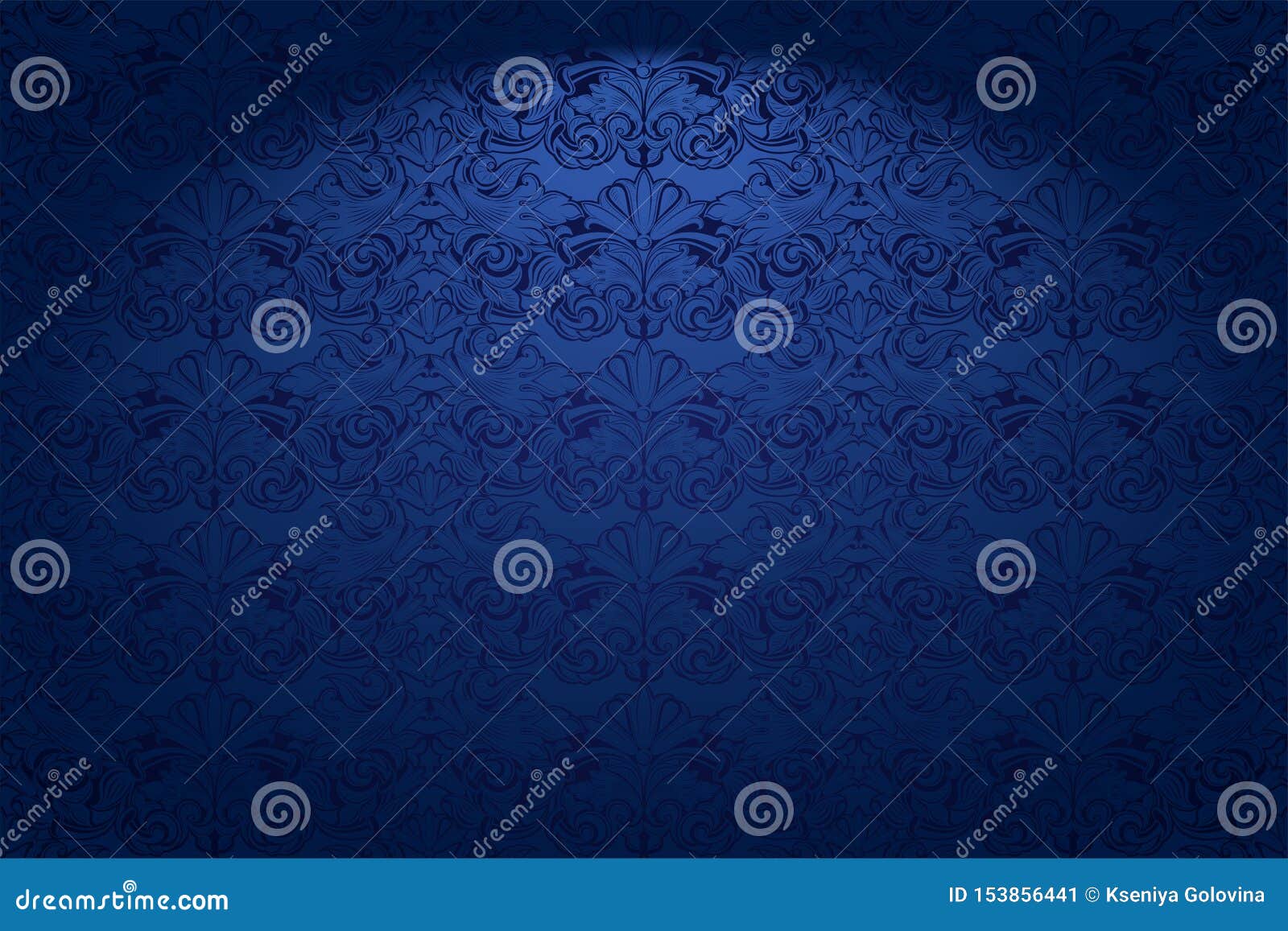 royal, vintage, gothic horizontal background in dark blue ultramarine with a classic baroque pattern, rococo