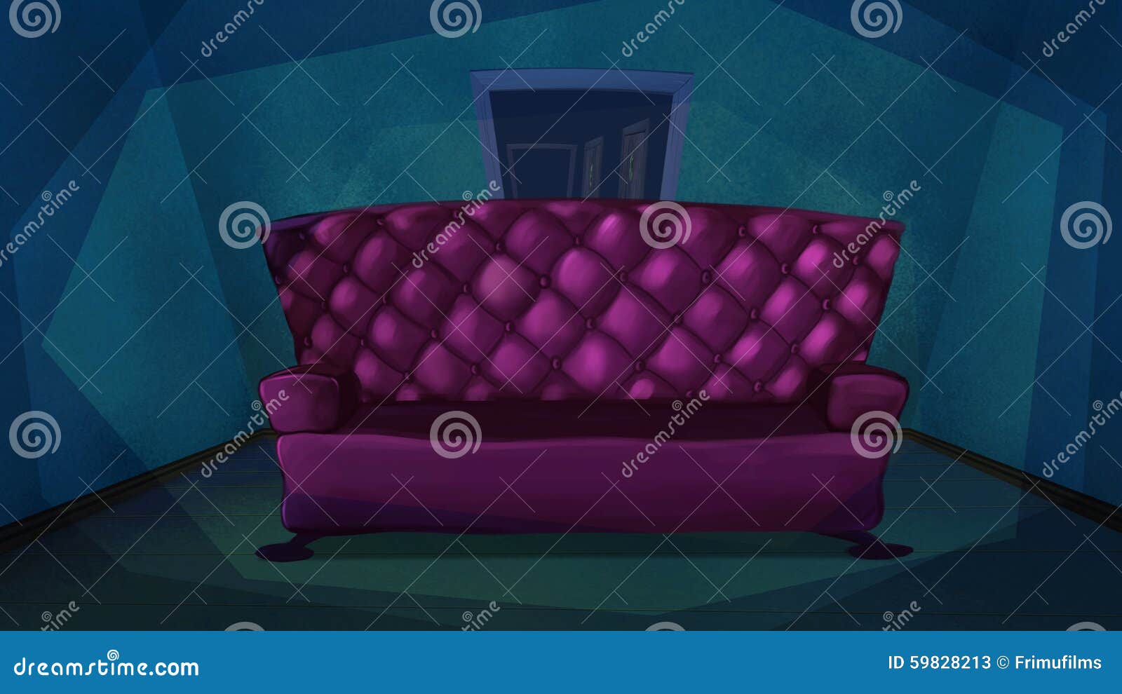 Roze bank in blauwe woonkamer stock illustratie afbeelding: 59828213