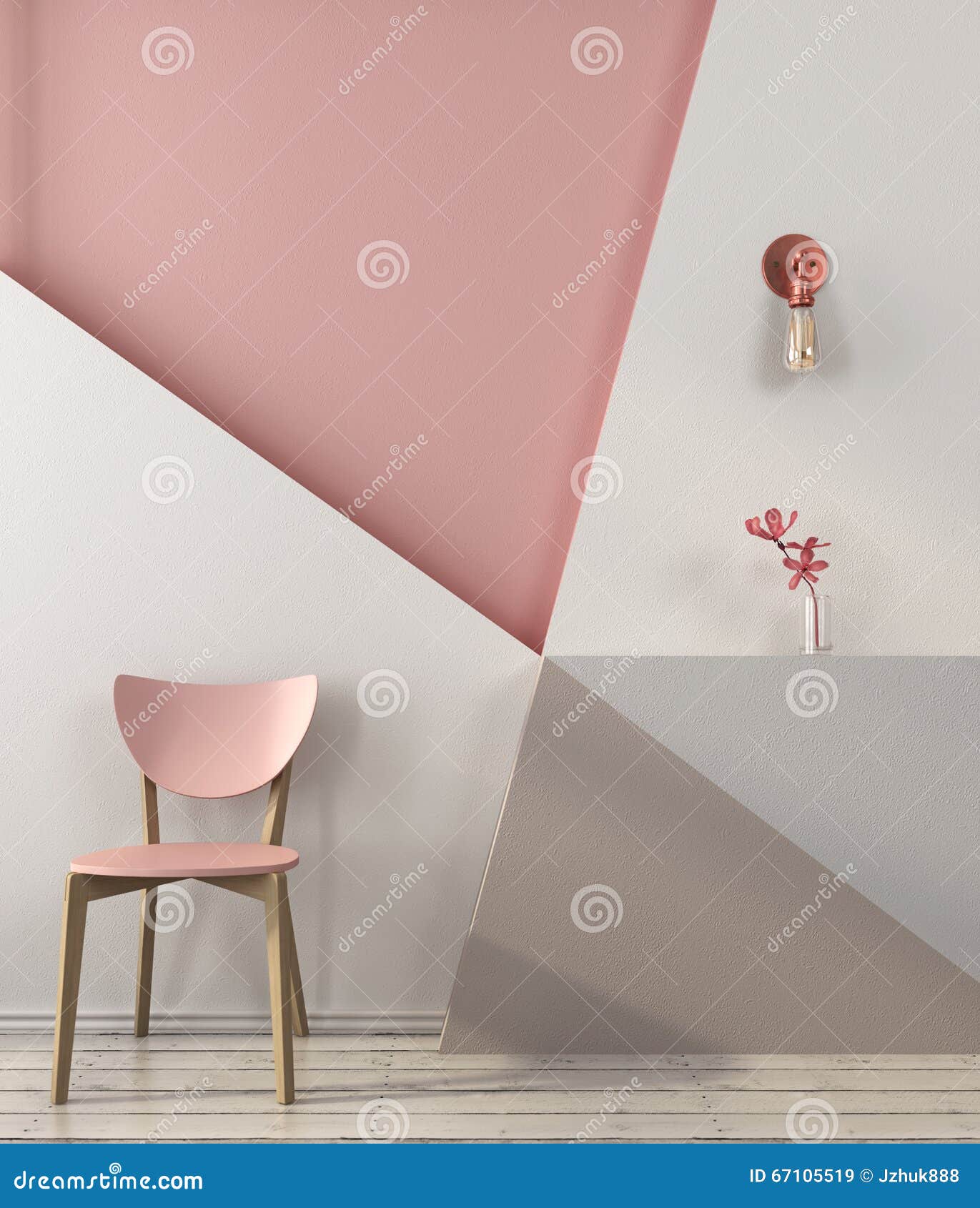 Roze stoel op de achtergrond van een geometrische muur stock foto ...