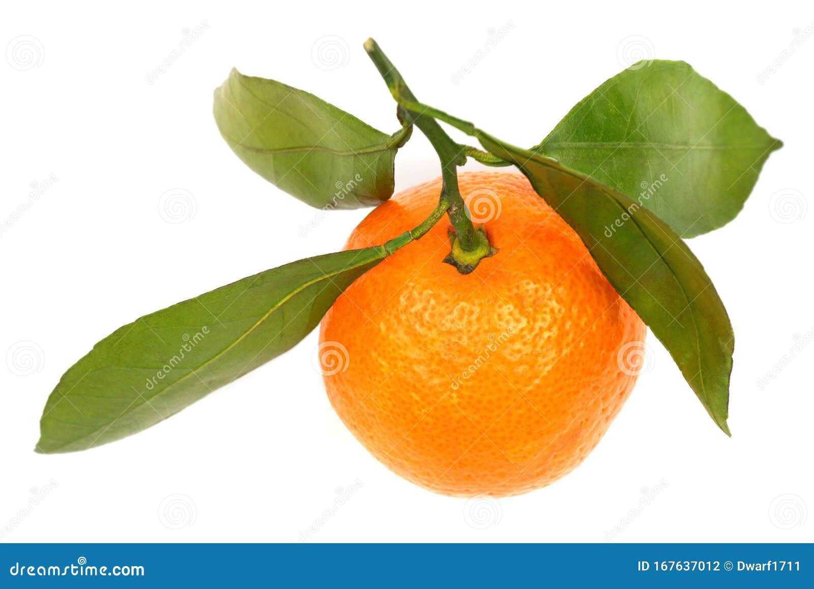 Ripe  juicy orange tangerine with leaves Isolated on a white background