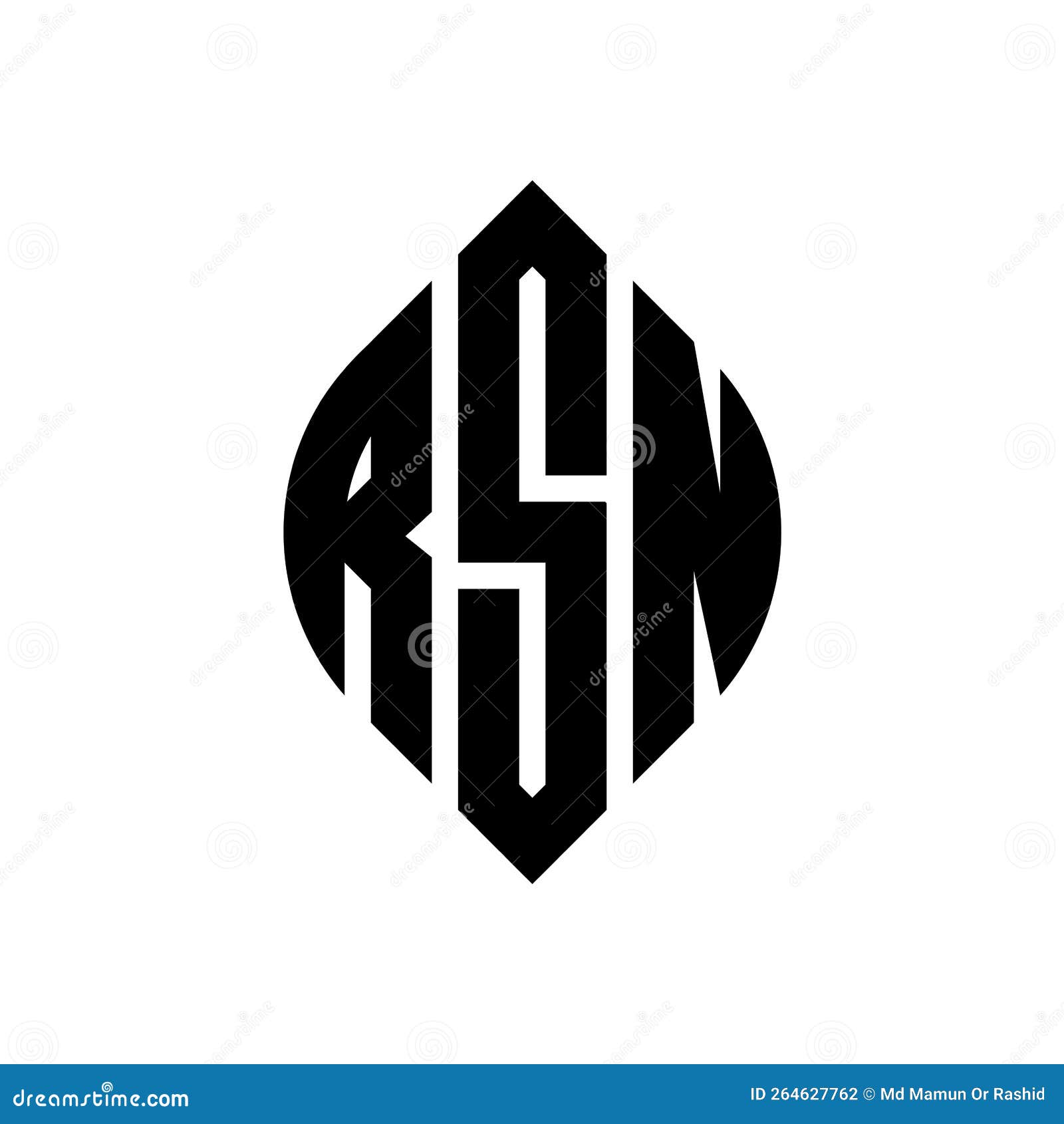 rsn circle letter logo  with circle and ellipse . rsn ellipse letters with typographic style. the three initials form a