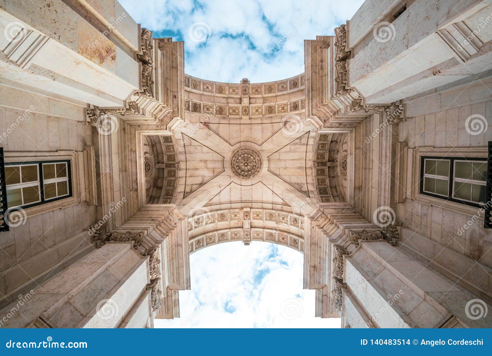 rua augusta triumphal arch in the historic center of the city of lisbon in portugal.