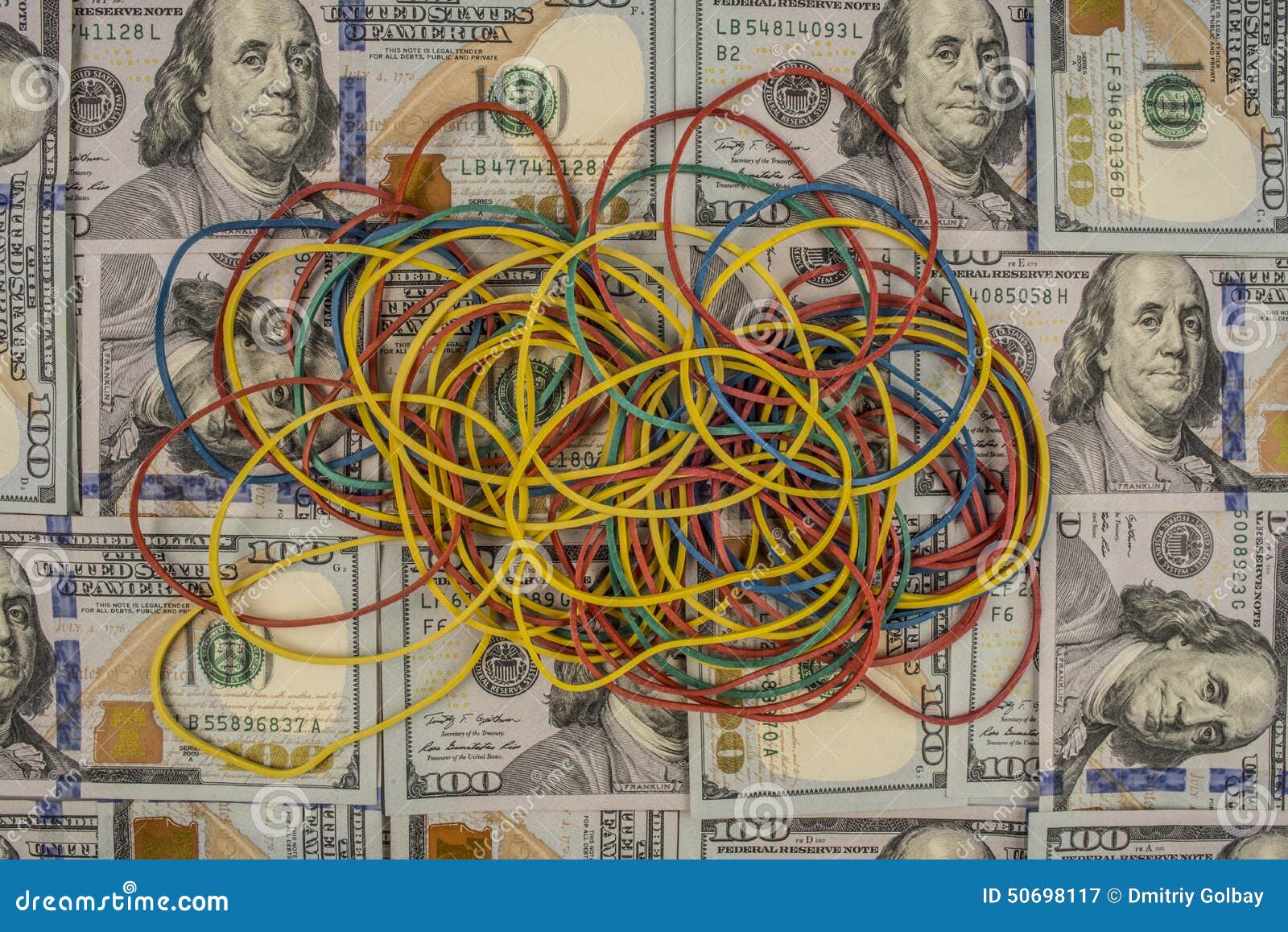 Rubber Bands on a Background of Money Stock Image Image of savings