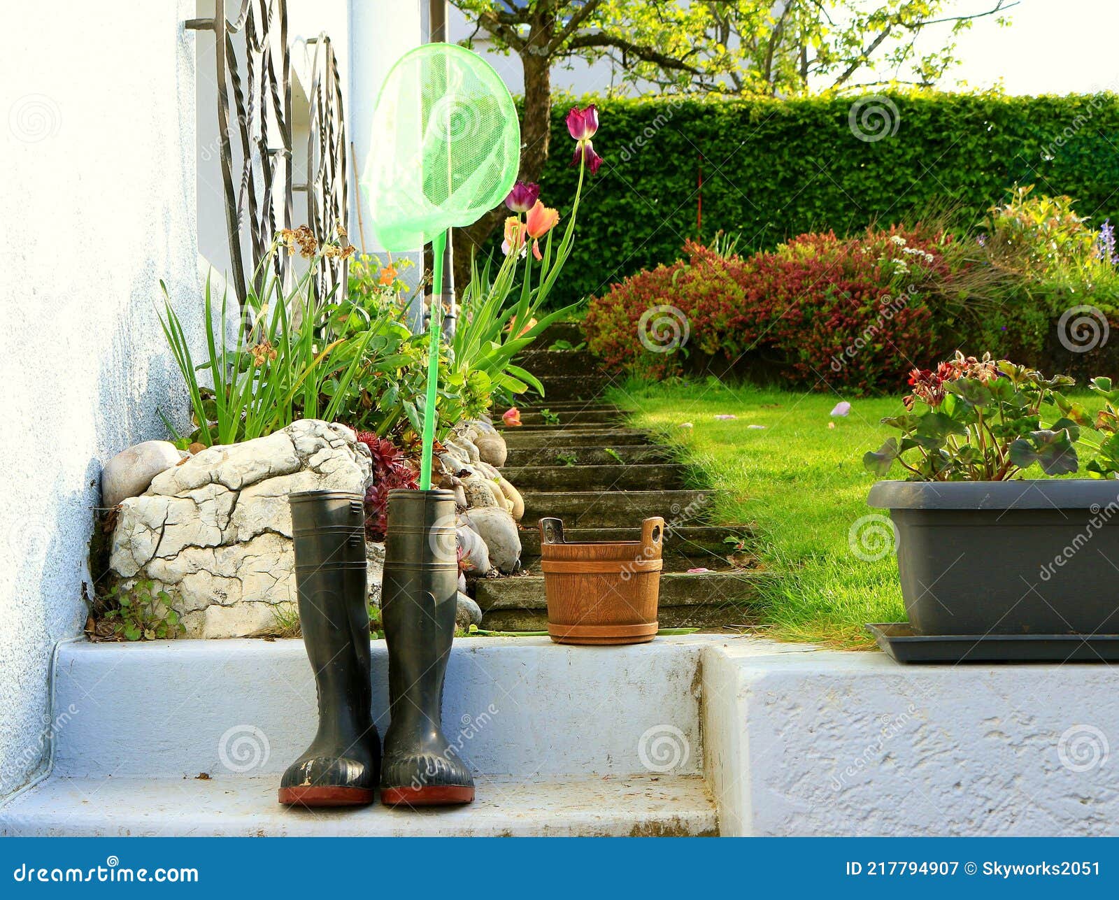 Rubber Boots. Care of the Garden. Gardening Tools Stock Image - Image ...