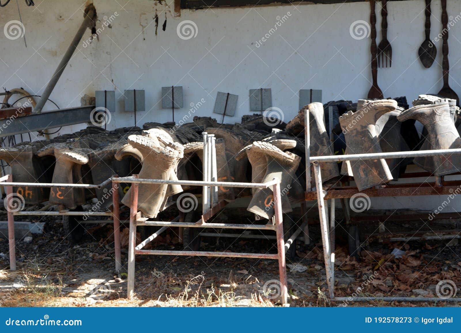 Rubber Boots are Dried at the Entrance Stock Image Image of field