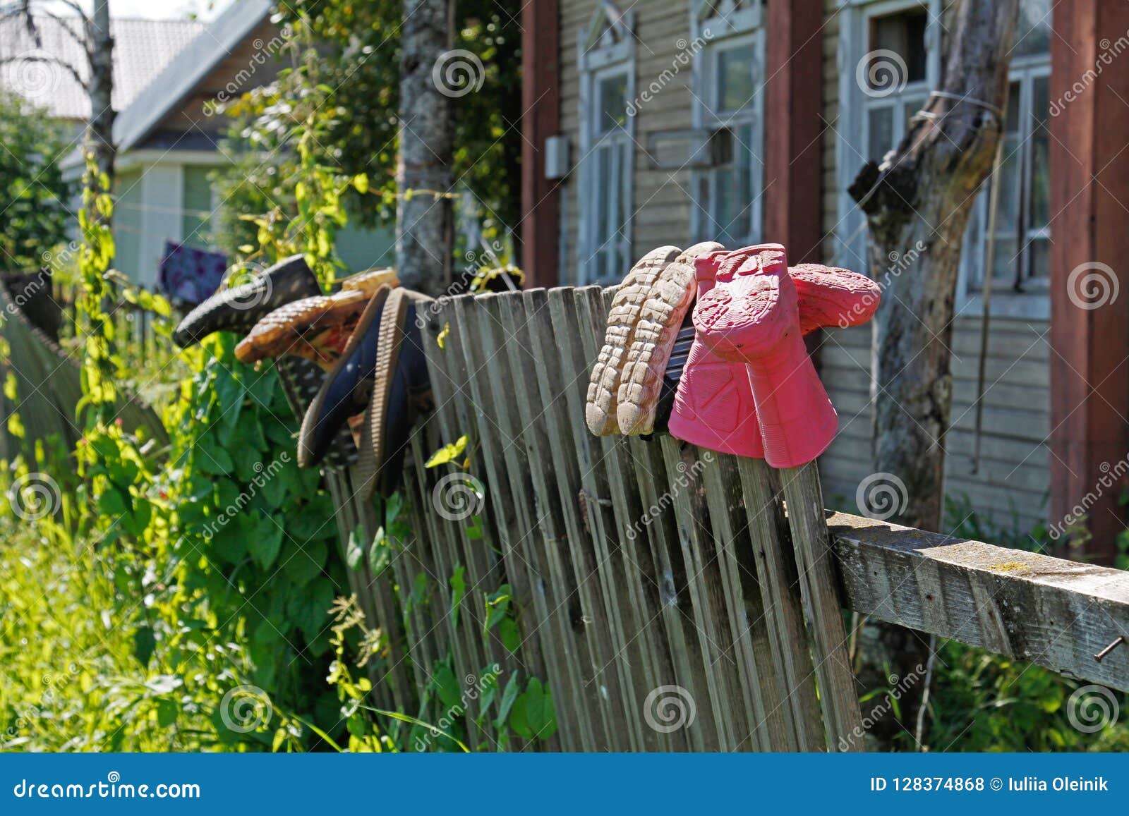 Rubber Boots Drying on the Fence Stock Photo Image of closeup, casual