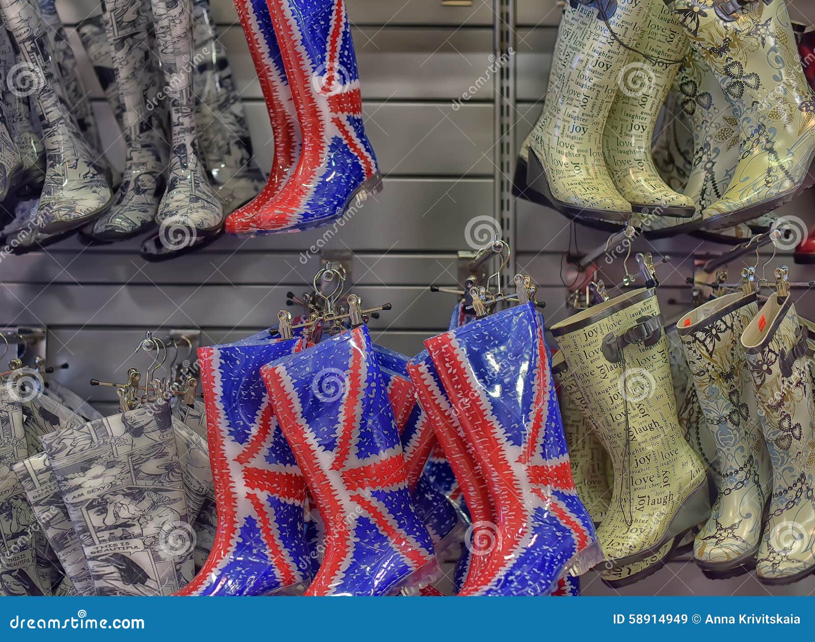 Rubber boots in the store editorial stock image. Image of clothing ...