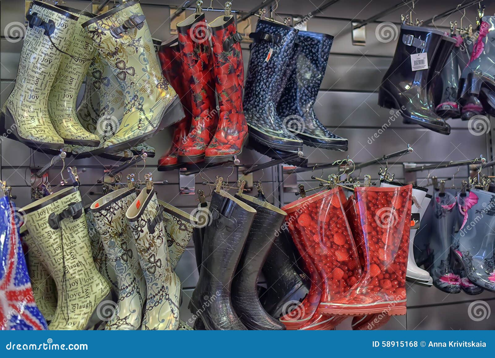 Rubber boots in the store editorial stock photo. Image of bright - 58915168