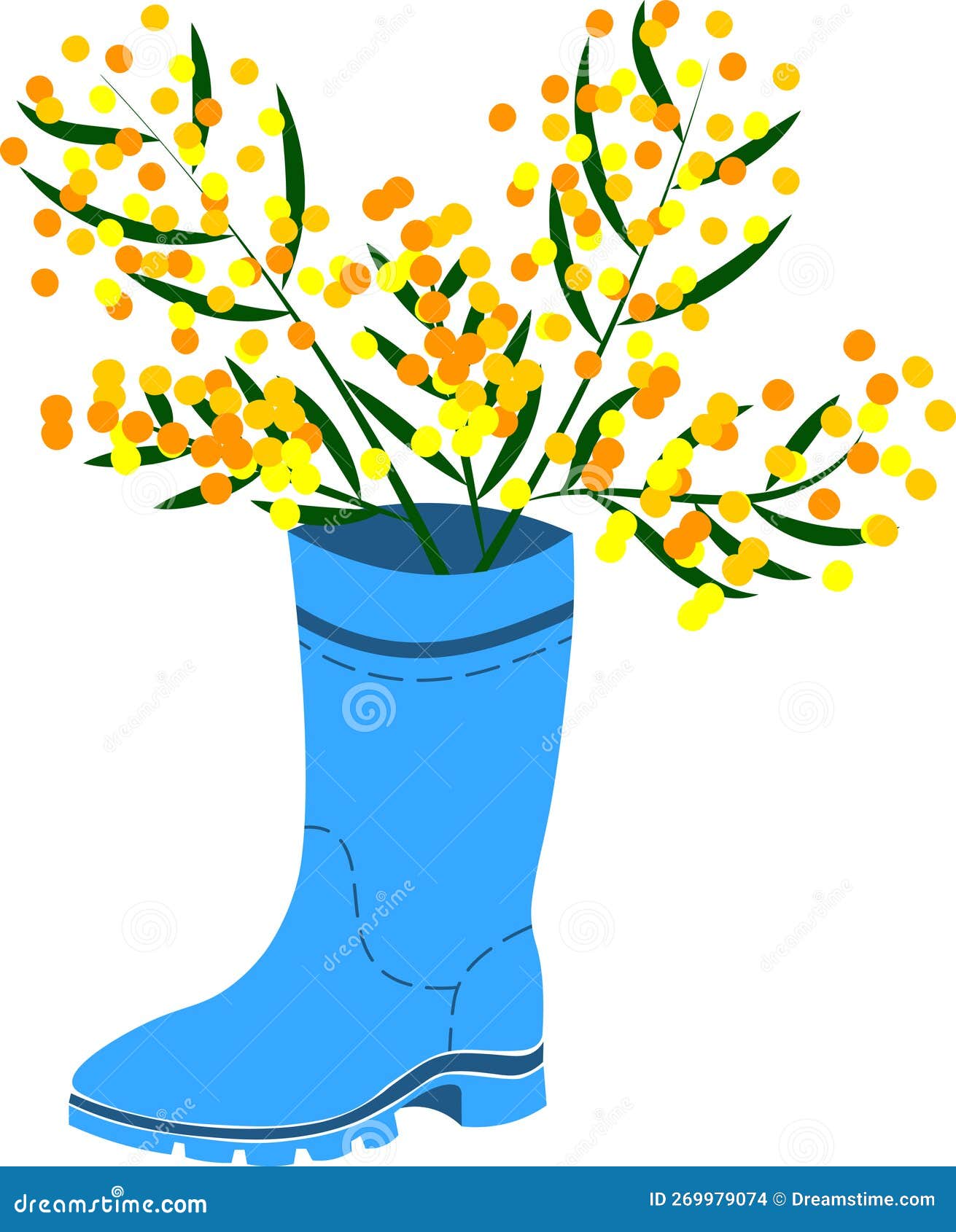 Rubber Boots Wellies Blue Wellington Boots and Mimosa Flower Stock ...