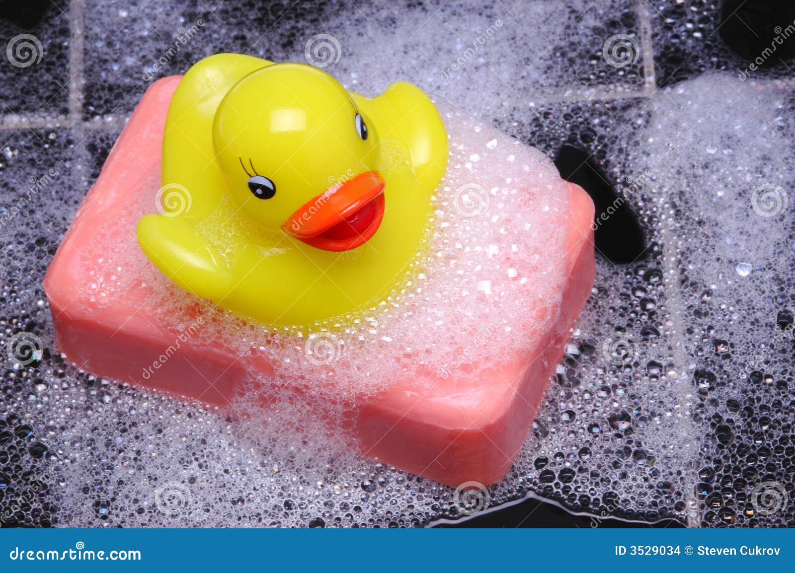 Rubber Duck On Soap Stock Images Image 3529034