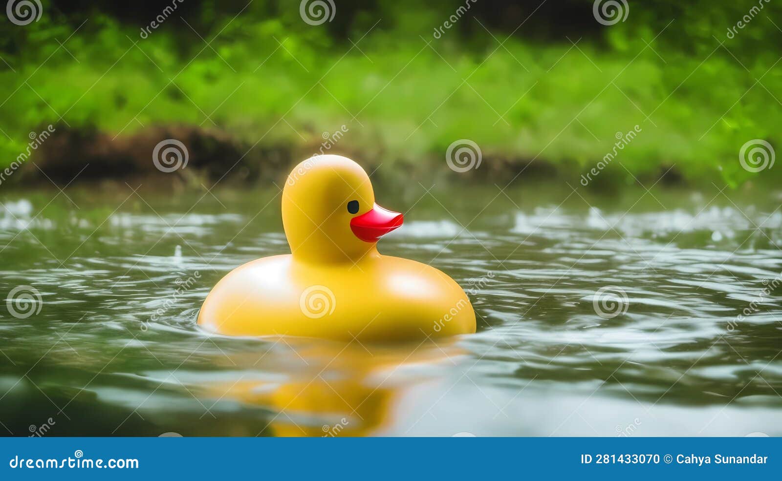 Rubber Ducky Floating in the River. Generative Ai Art Stock