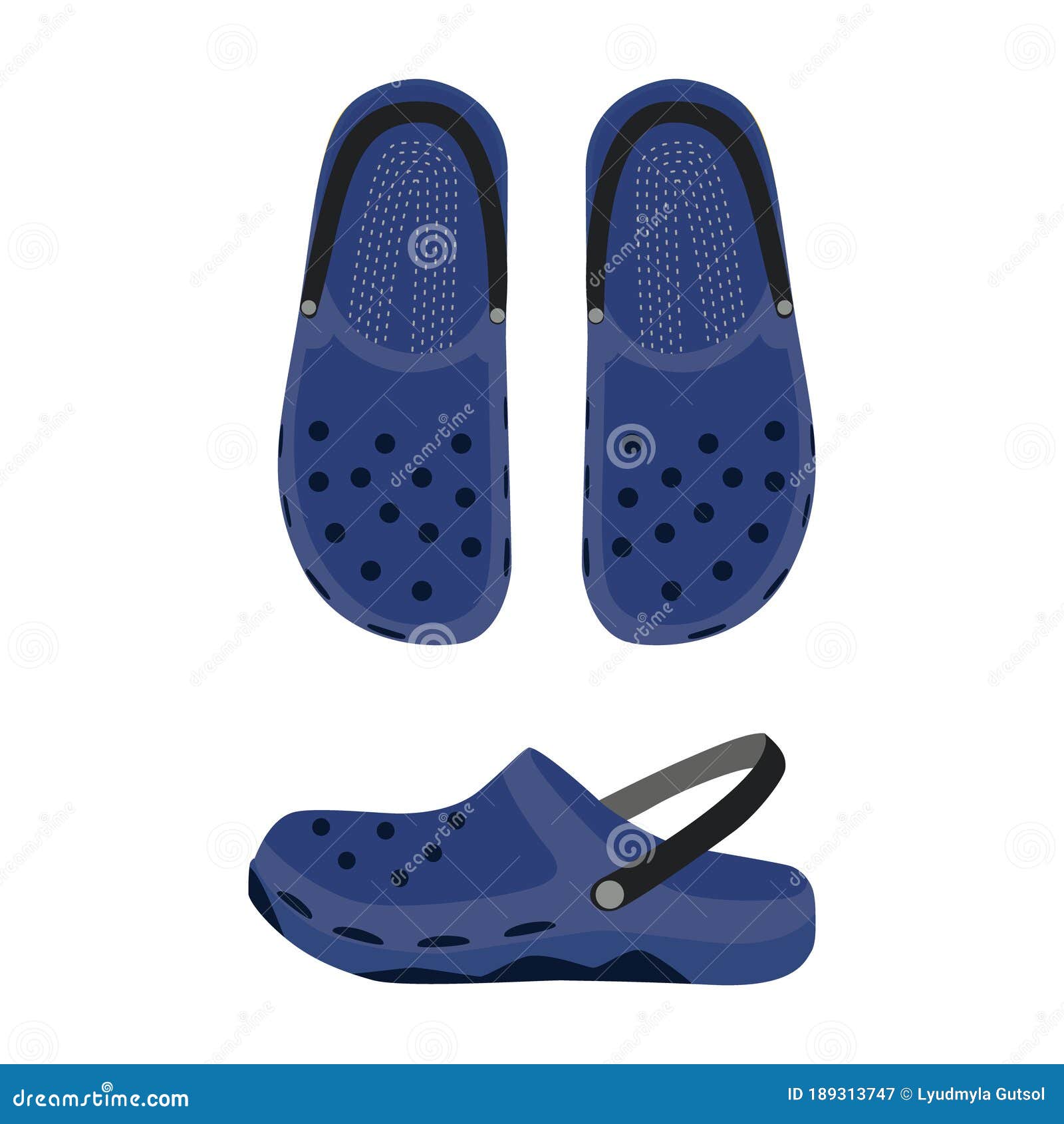 Rubber Flip Flops in Blue. Top View and Side. Summer Aqua Shoes with ...