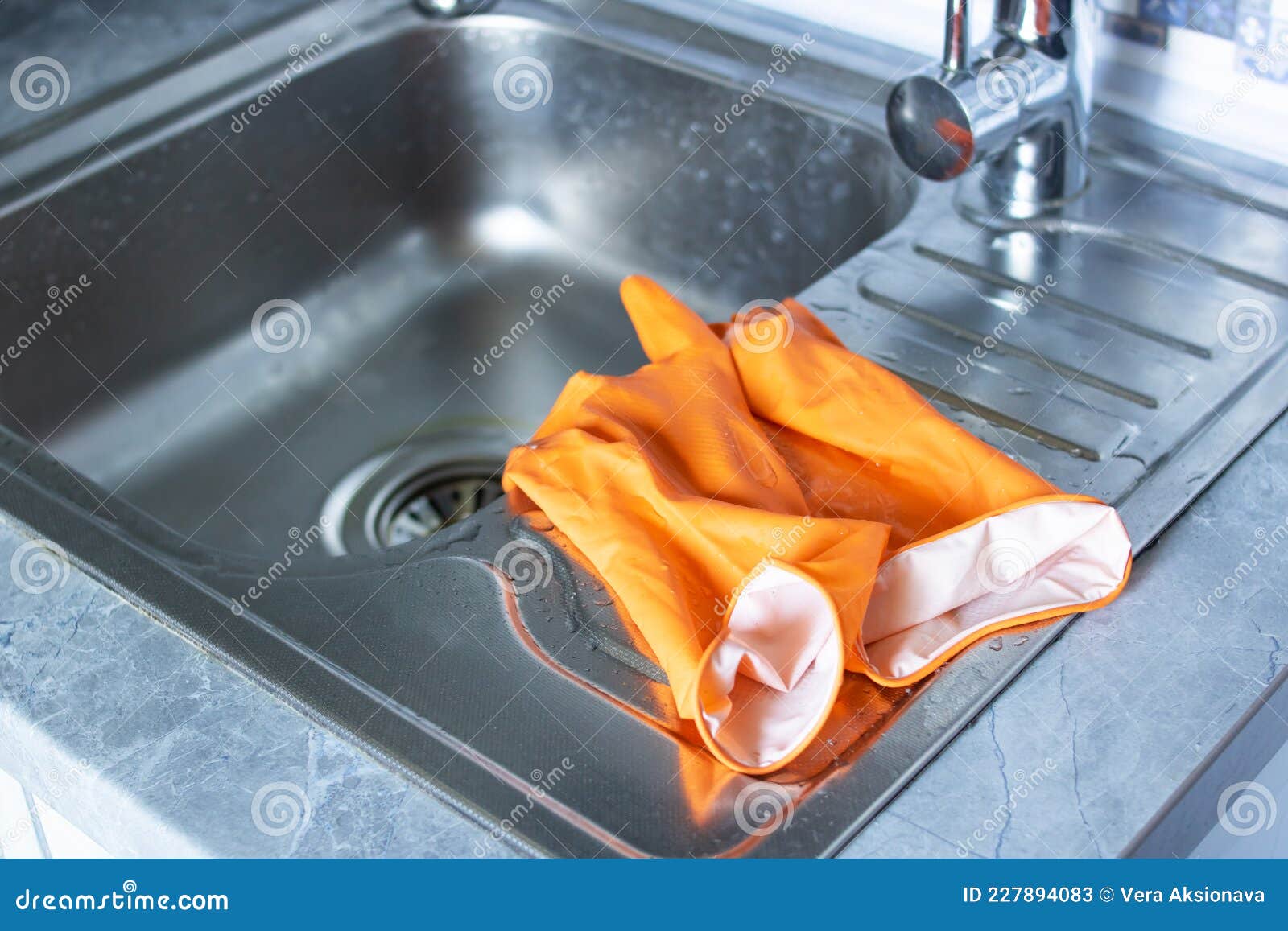Rubber Gloves Dry on the Kitchen Sink Stock Image Image of hygiene