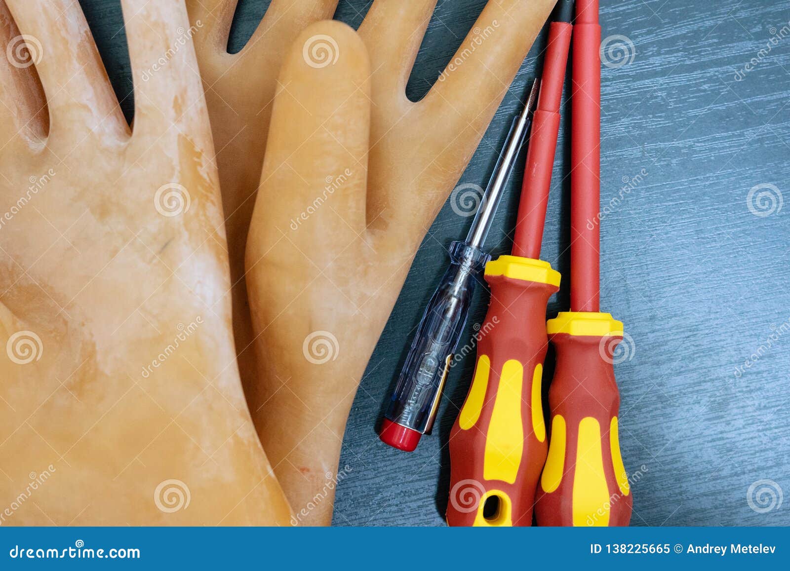 Rubber Gloves for Safe Work with Electrical Installations and Three