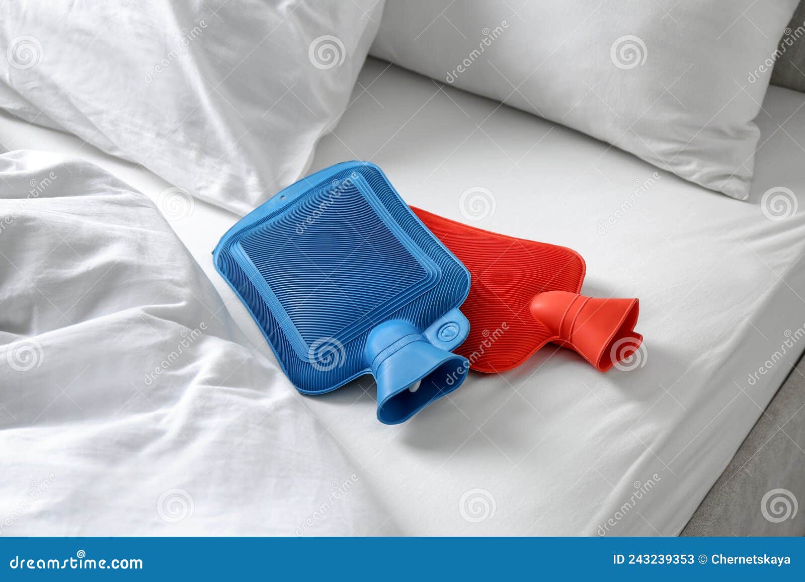 Rubber Hot Water Bottles on Bed Indoors Stock Image Image of heat