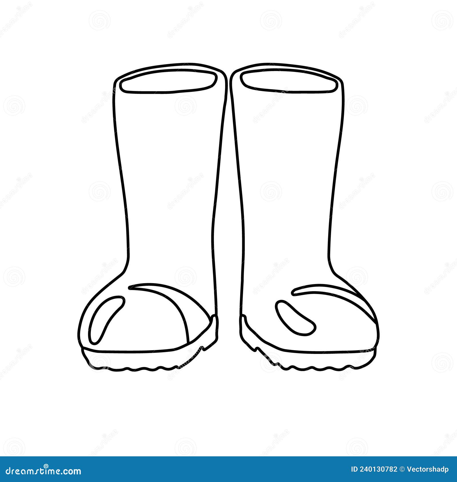 Rubber Rain Boots in a Front View Outline Doodle Sketch. Vector  Illustration Stock Vector - Illustration of season, wellies: 240130782