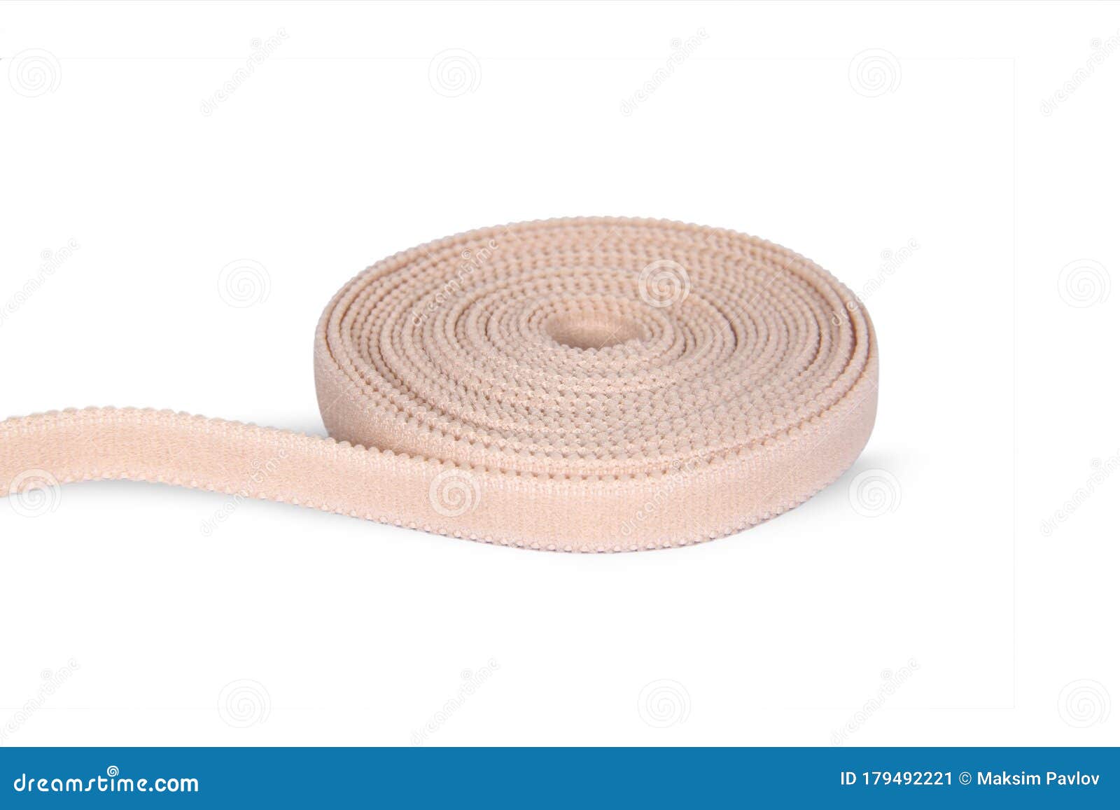 Rubber Roll. Beige Elastic Band Roll for Sewing Close-up. Fabric