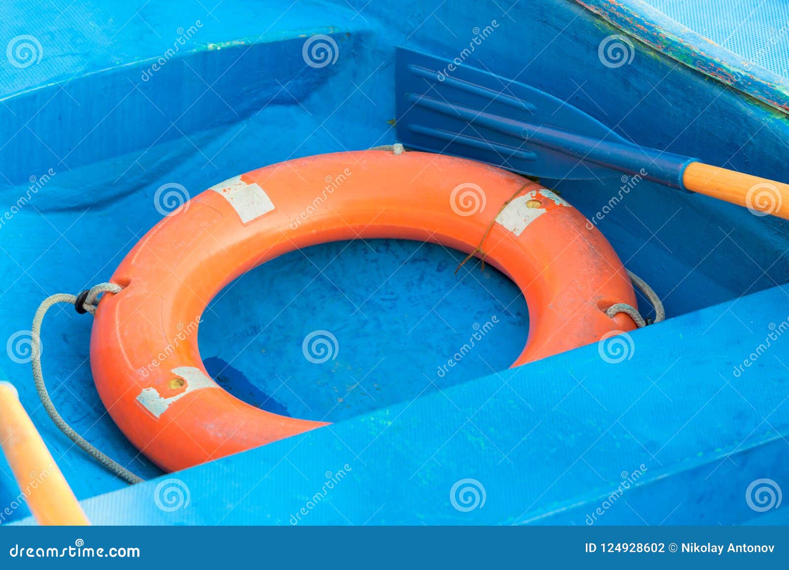 Rubber Safety Ring on a Blue Boat Stock Photo Image of lifebelt, ring 124928602