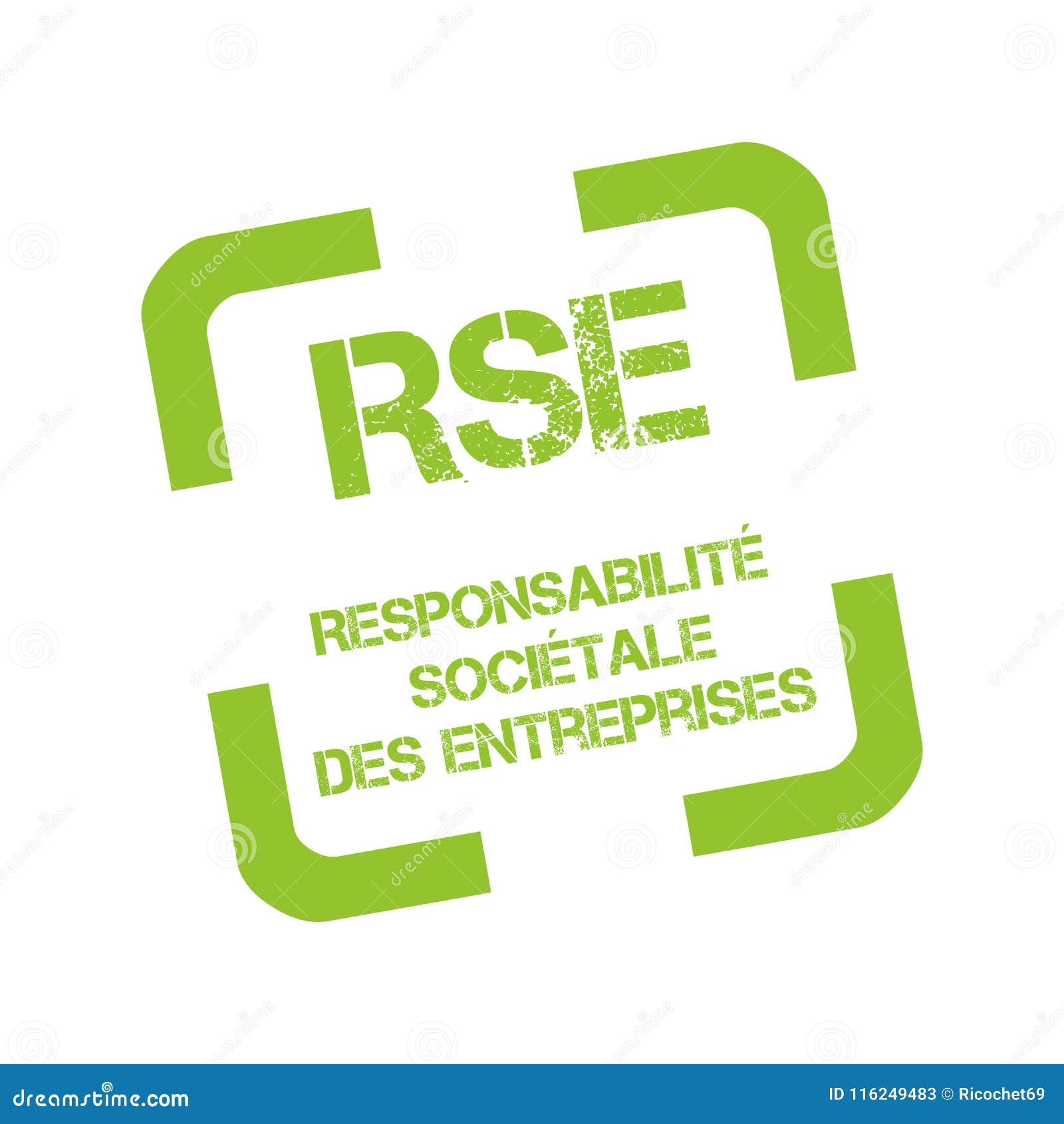 rubber stamp with corporate social responsibility called responsabilite societale entreprise in french