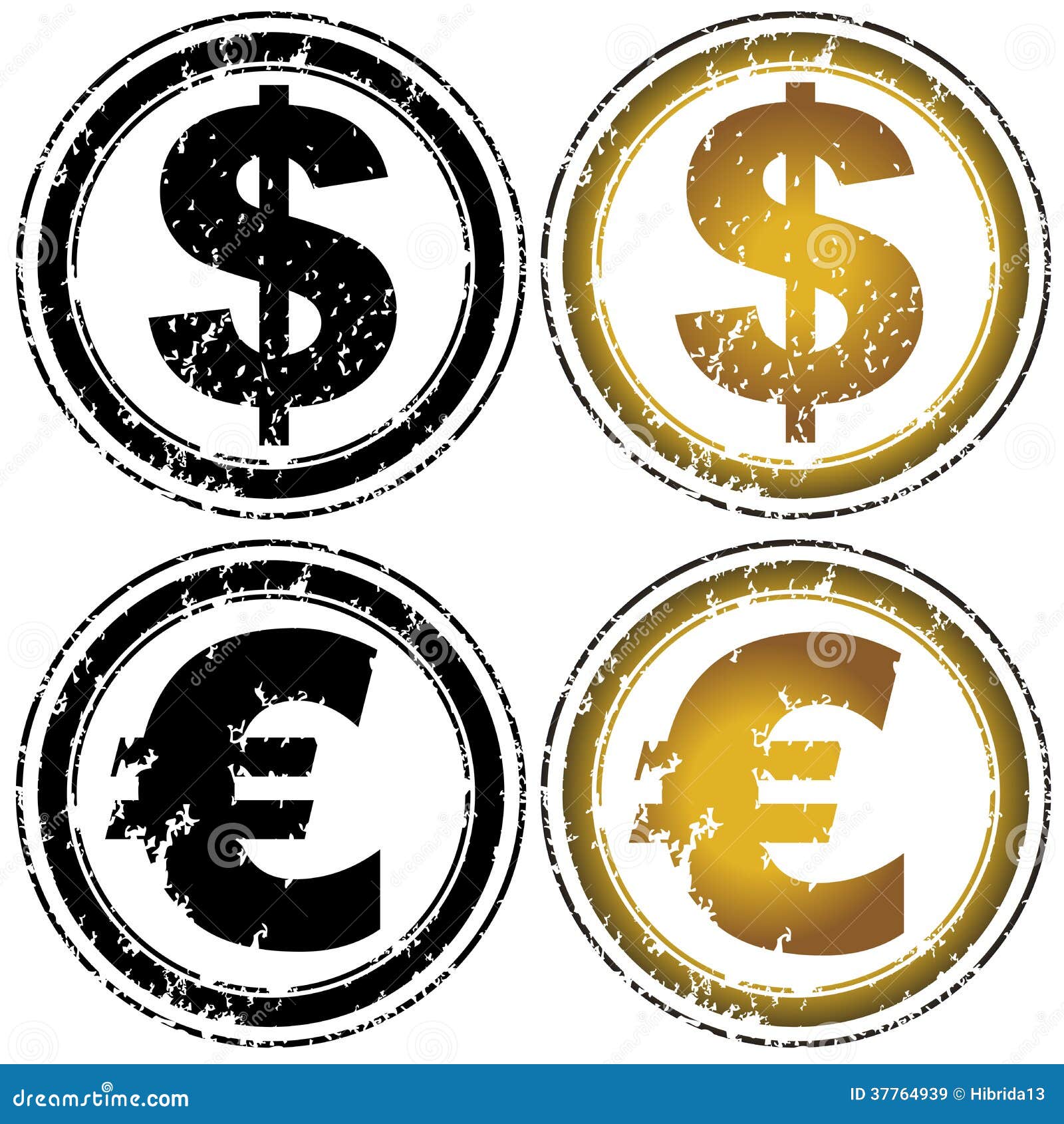 Rubber Stamp Set with Dollar and Euro Symbols Stock Illustration Illustration of pound