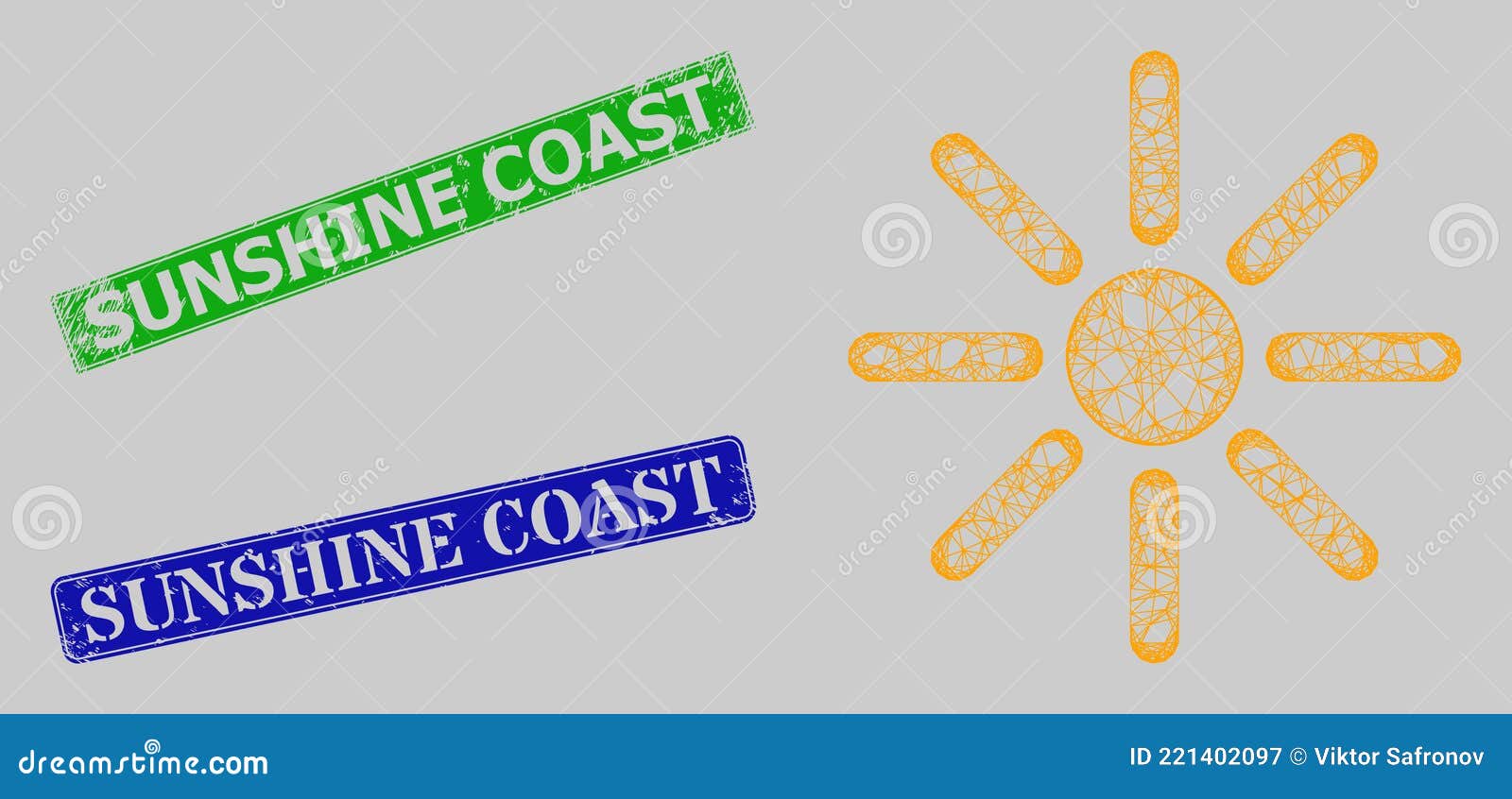 Rubber Sunshine Coast Stamps and Net Sunshine  Mesh Stock Vector