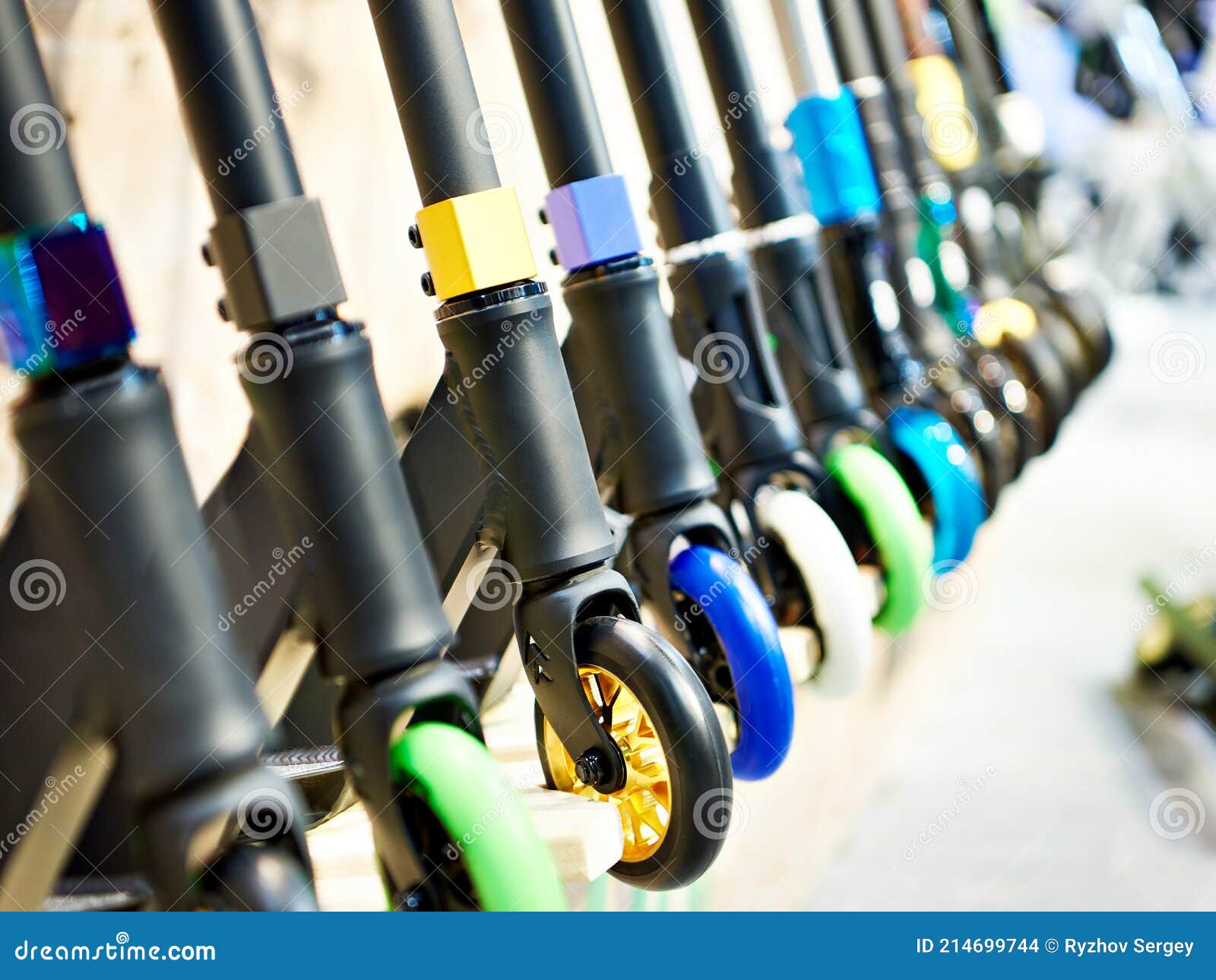 Rubber Wheels of Scooters in Shop Stock Photo Image of color