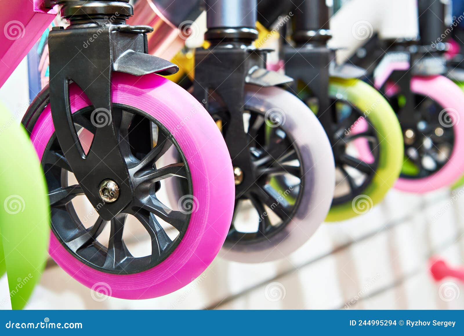 Rubber Wheels of Scooters in Store Stock Photo Image of wheel