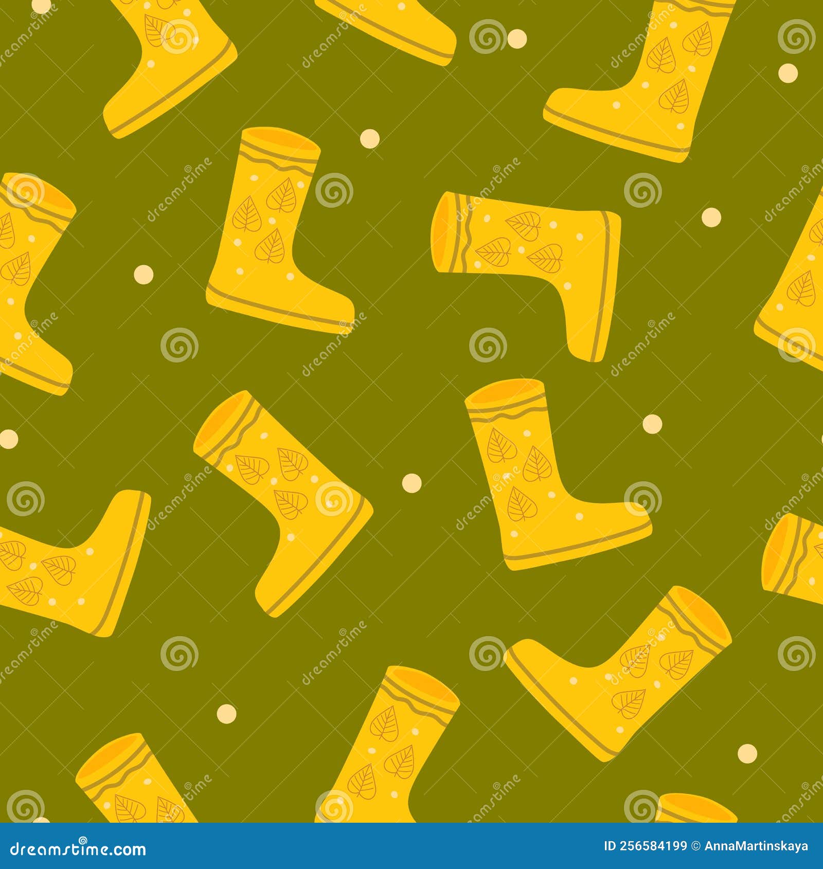 Rubber Yellow Boots. Seamless Pattern in Cartoon Style Stock Vector