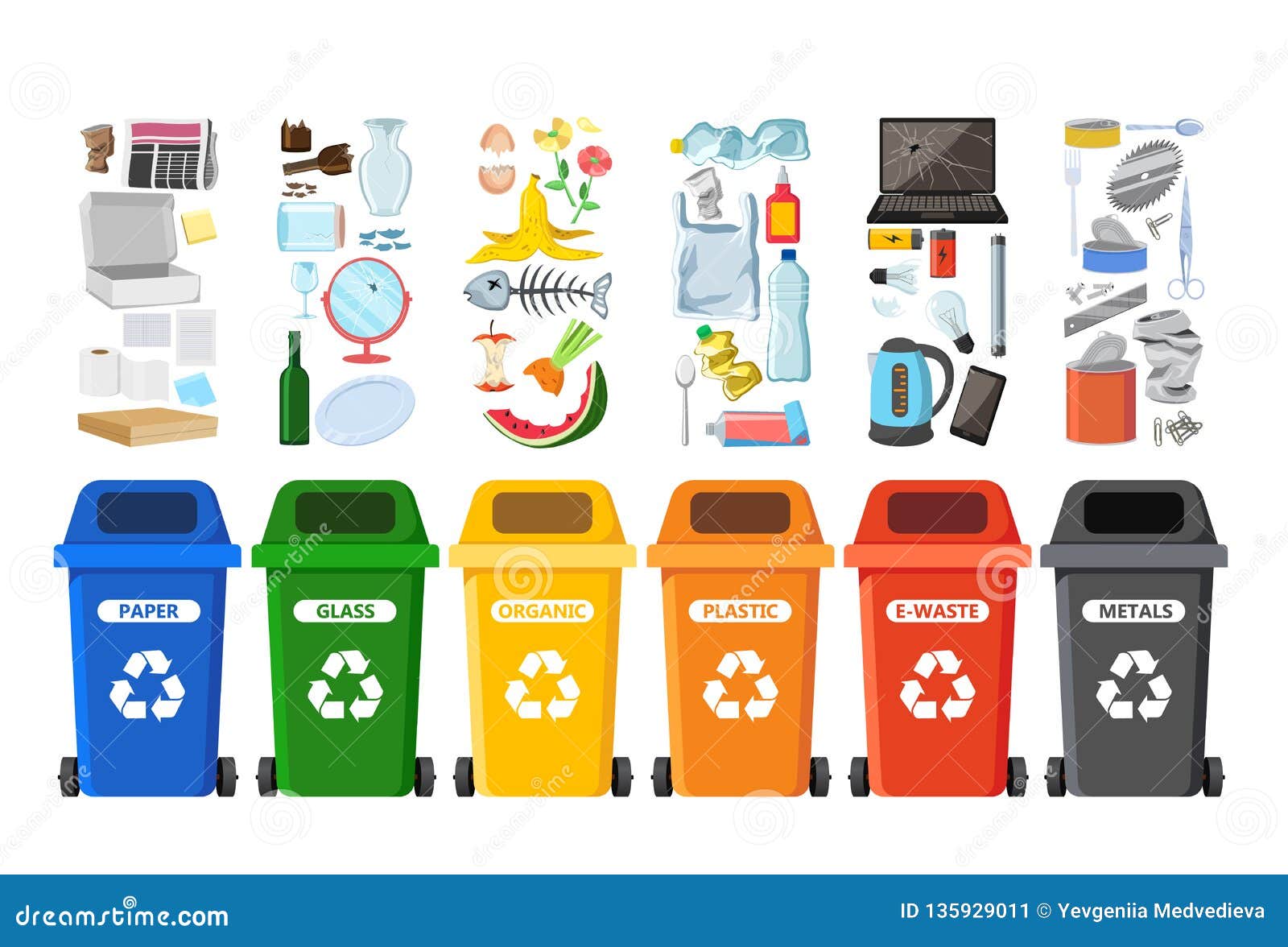 rubbish bins for recycling different types of waste. garbage containers  infographics