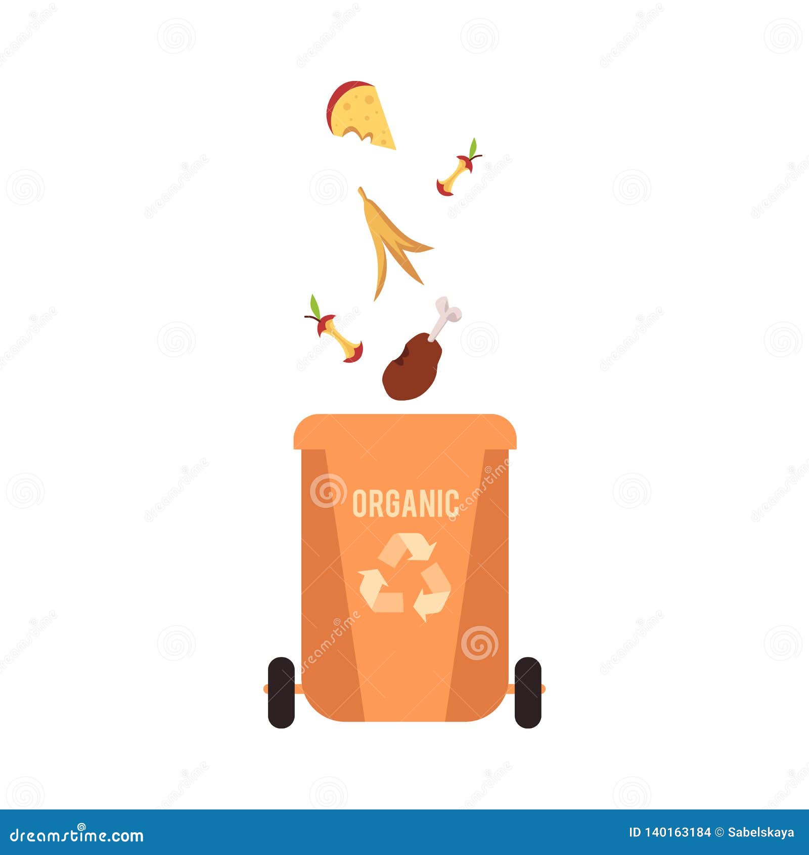 Rubbish Orange Bin with Organic Falling Waste and Garbage for Recycling